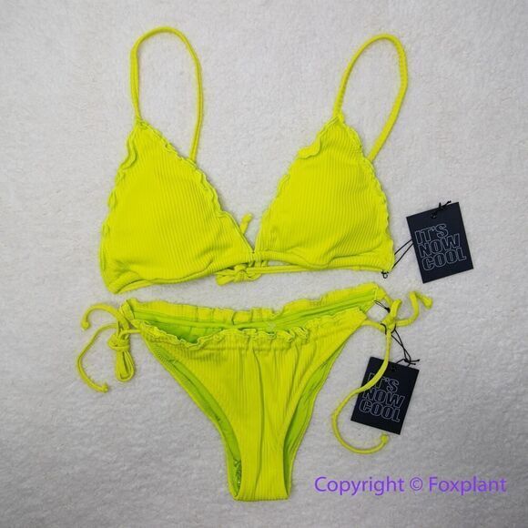 New! Set! It's Now Cool the frill tri eco neon lime rib bikini, size XL - Picture 6 of 11